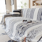 Bohemian Tufted Sofa Cover, Plush Fleece Throw Blanket with 3D Woven Aztec Stripes