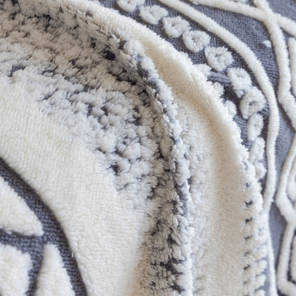 Bohemian Tufted Sofa Cover, Plush Fleece Throw Blanket with 3D Woven Aztec Stripes