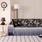 Elegant Botanical Sofa Cover with Pleated Tulle Skirt, Vintage Floral Couch Protector
