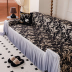 Elegant Botanical Sofa Cover with Pleated Tulle Skirt, Vintage Floral Couch Protector