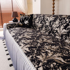 Elegant Botanical Sofa Cover with Pleated Tulle Skirt, Vintage Floral Couch Protector