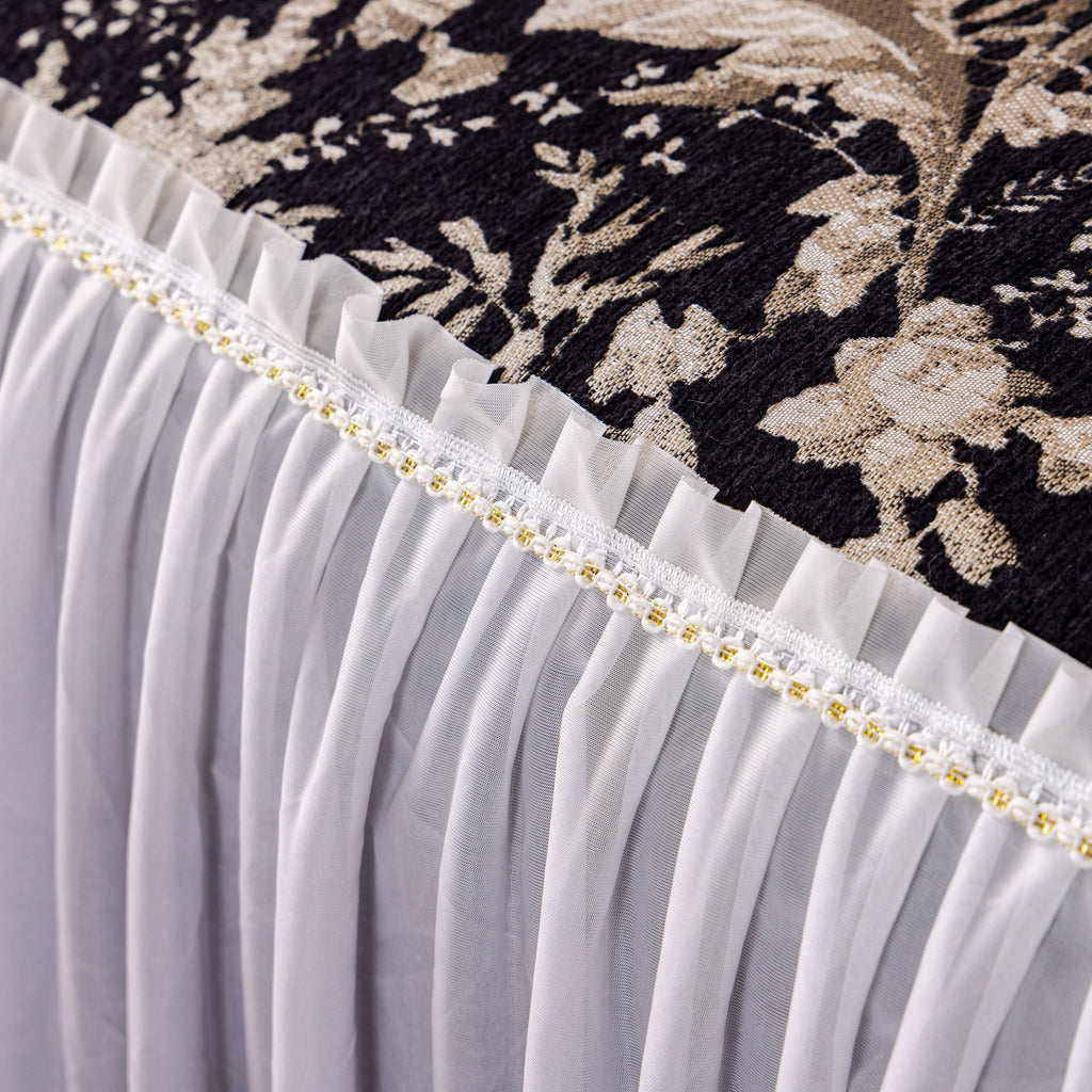 Elegant Botanical Sofa Cover with Pleated Tulle Skirt, Vintage Floral Couch Protector