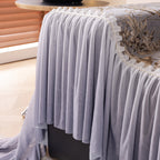 Elegant Botanical Sofa Cover with Pleated Tulle Skirt, Vintage Floral Couch Protector
