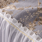 Elegant Botanical Sofa Cover with Pleated Tulle Skirt, Vintage Floral Couch Protector