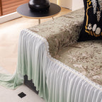 Elegant Botanical Sofa Cover with Pleated Tulle Skirt, Vintage Floral Couch Protector