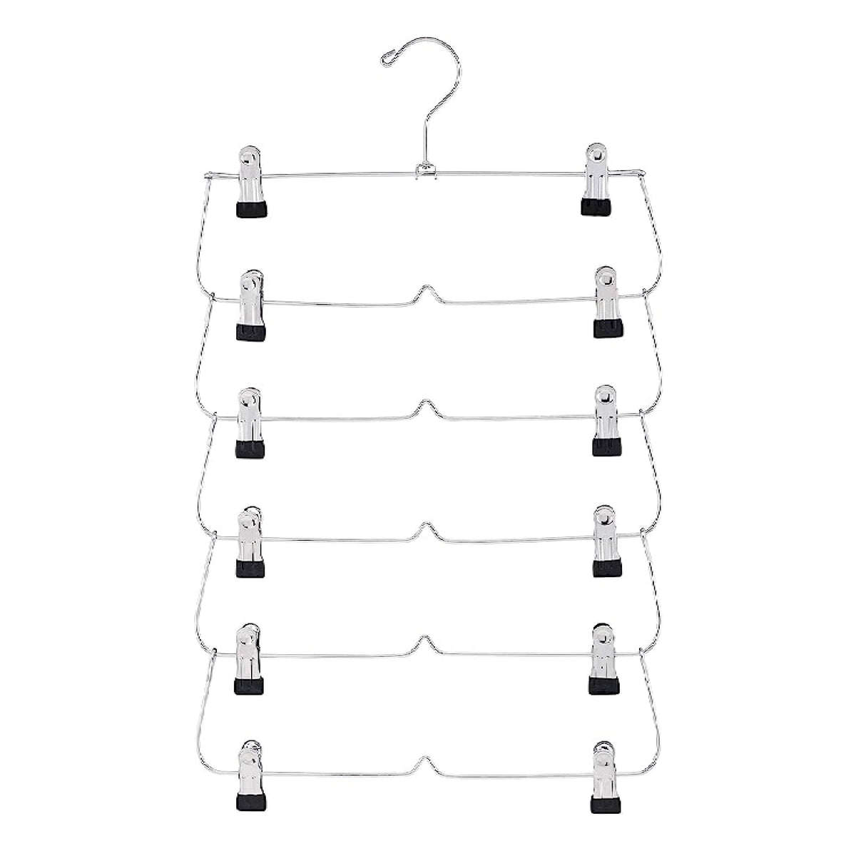 6-Tier Foldable Pants & Skirt Hanger with Adjustable Clips, 6-Pair Chrome Steel
