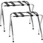 Foldable X-Shape Single-Tier Luggage Rack with Nylon Straps, Chrome Finish