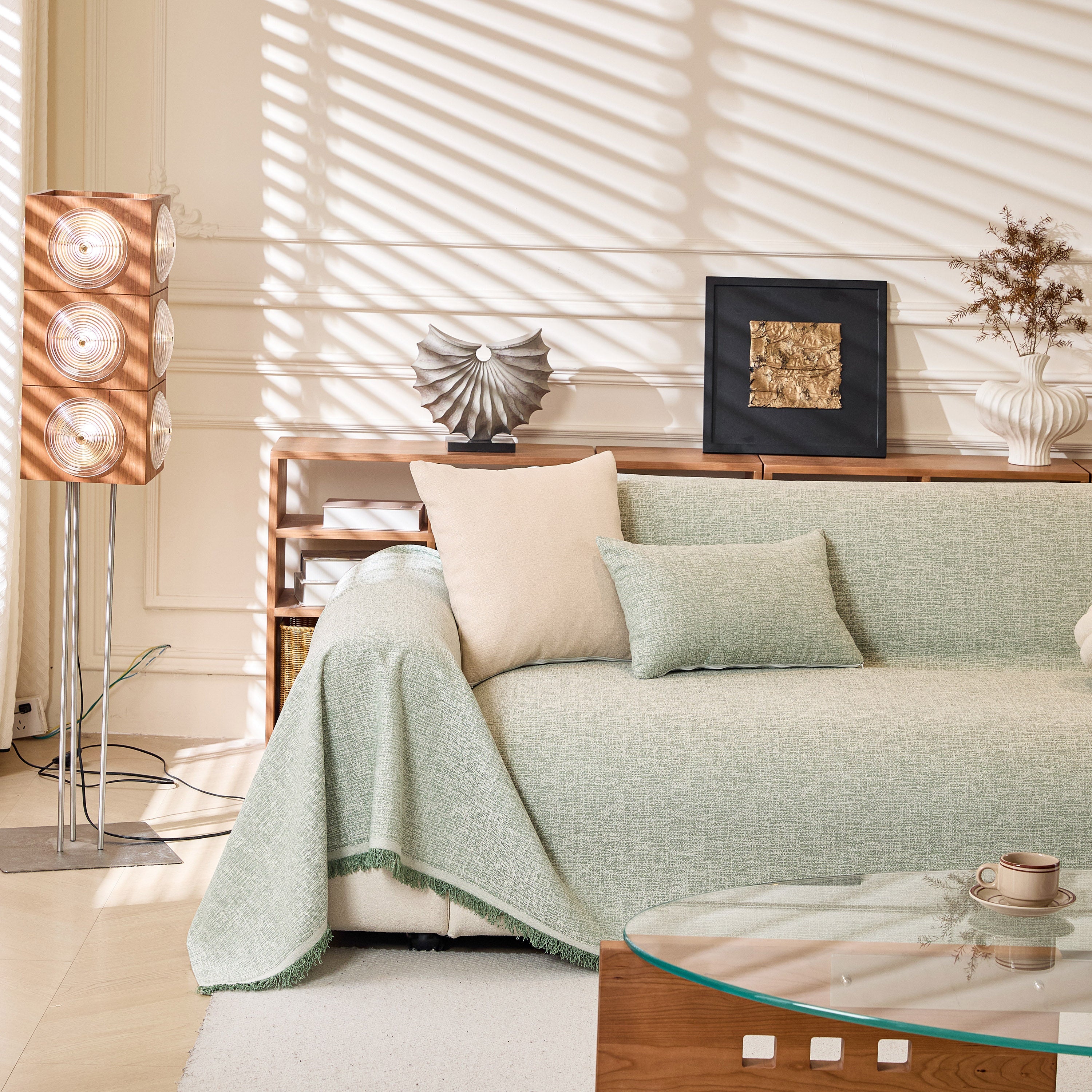 Linen-Look Textured Couch Throw Cover, Breathable Sofa Blanket & Furniture Protector