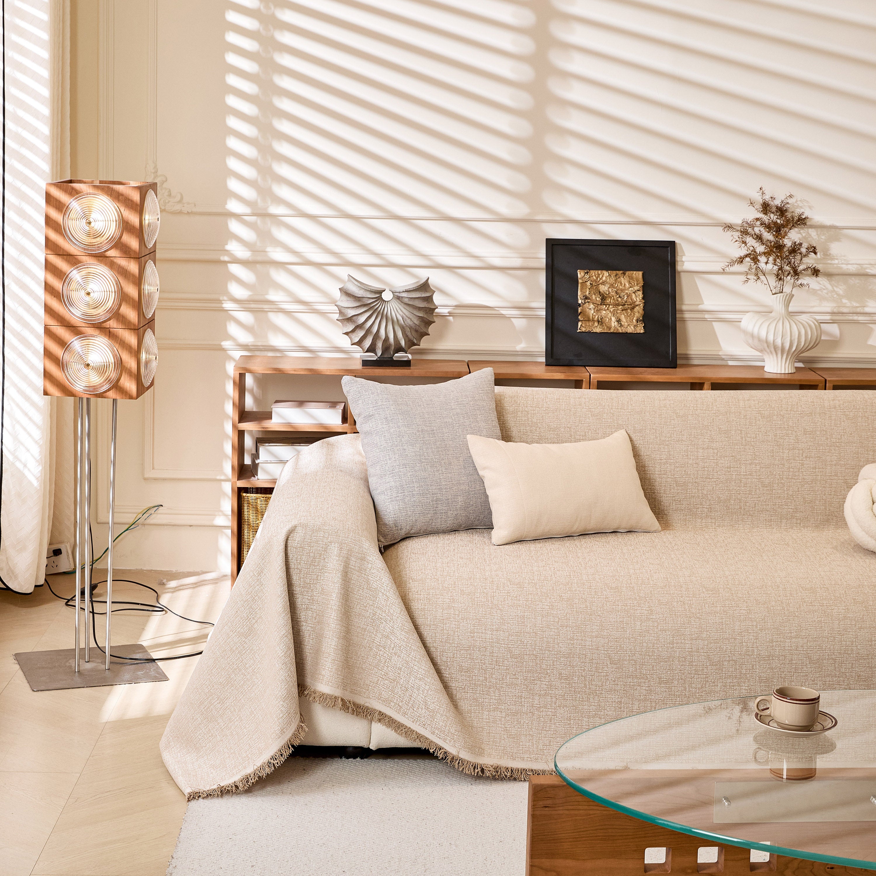 Linen-Look Textured Couch Throw Cover, Breathable Sofa Blanket & Furniture Protector