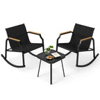 3-Piece Patio Rocking Bistro Set with Glass Coffee Table