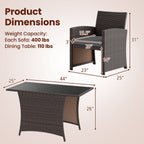3-Piece Wicker Patio Dining Set with Tempered Glass Table