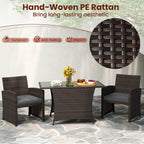 3-Piece Wicker Patio Dining Set with Tempered Glass Table