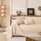 Linen-Look Textured Couch Throw Cover, Breathable Sofa Blanket & Furniture Protector