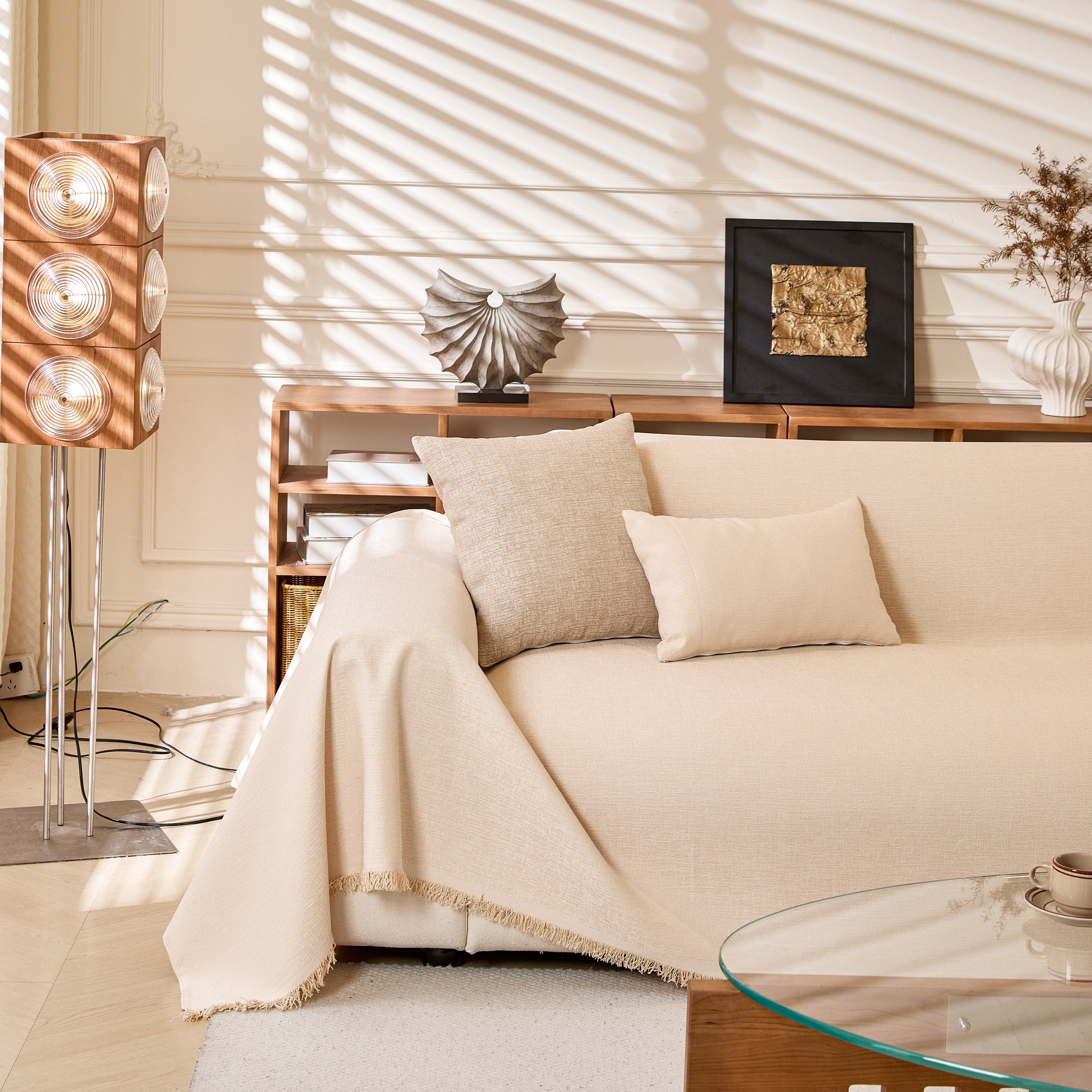 Linen-Look Textured Couch Throw Cover, Breathable Sofa Blanket & Furniture Protector