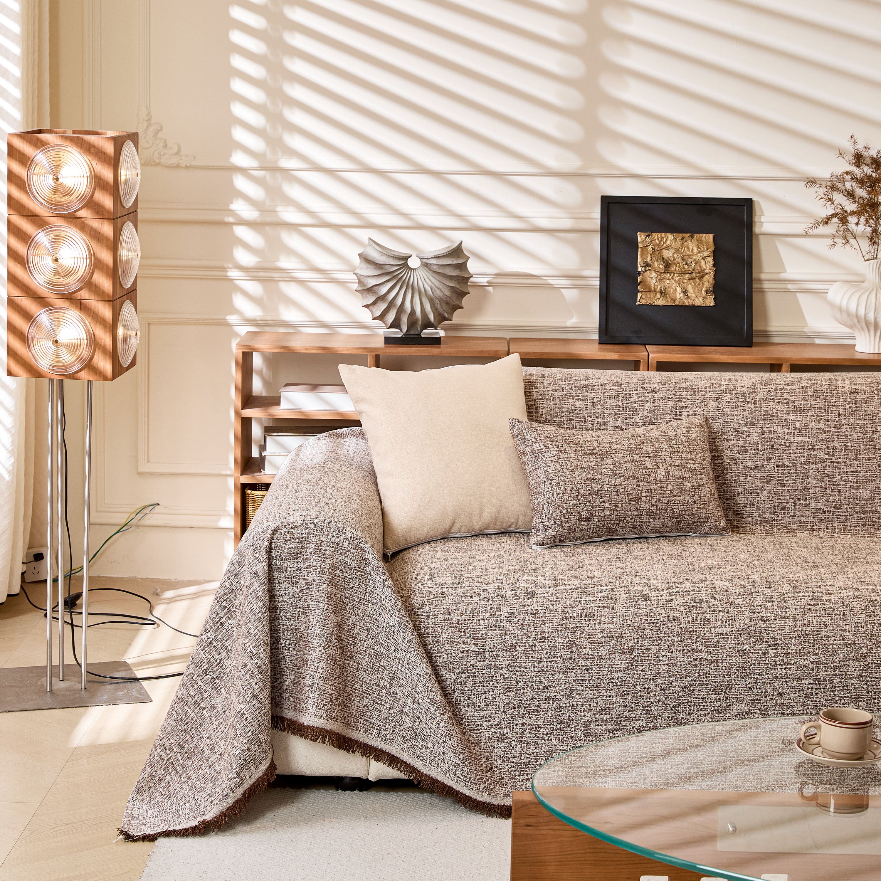 Linen-Look Textured Couch Throw Cover, Breathable Sofa Blanket & Furniture Protector