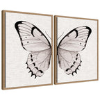 Sylvie Beaded Minimal Butterfly Watercolor Neutral Linen - 2 Piece Framed Canvas Art Set by The Creative Bunch Studio