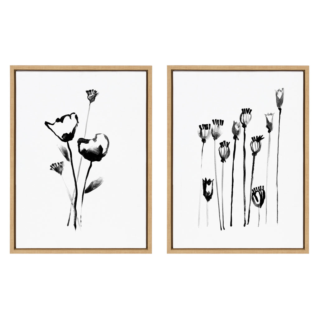 Sylvie Wildflowers and Seed Pods Framed Canvas Set by Teju Reval of SnazzyHues