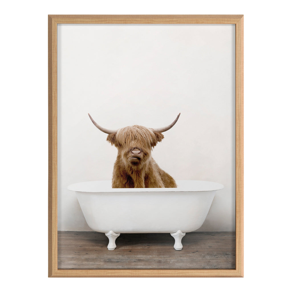 Blake Highland Cow in Tub Color Framed Printed Glass by Amy Peterson Art Studio