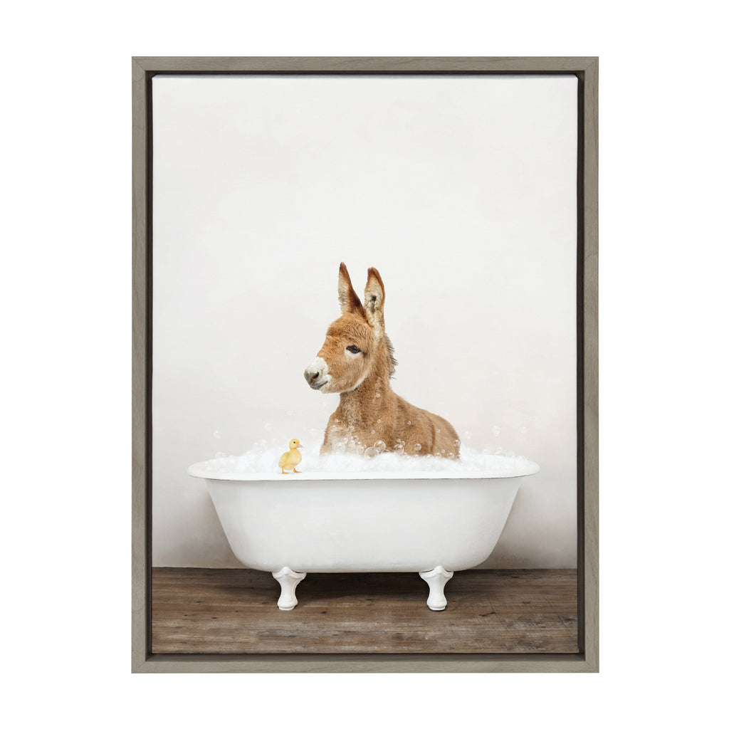 Sylvie Baby Donkey in Rustic Bath Framed Canvas by Amy Peterson Art Studio