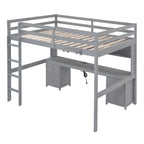 Loft Bed With Desk, Cabinets, Drawers, Charging Station And Bedside Tray
