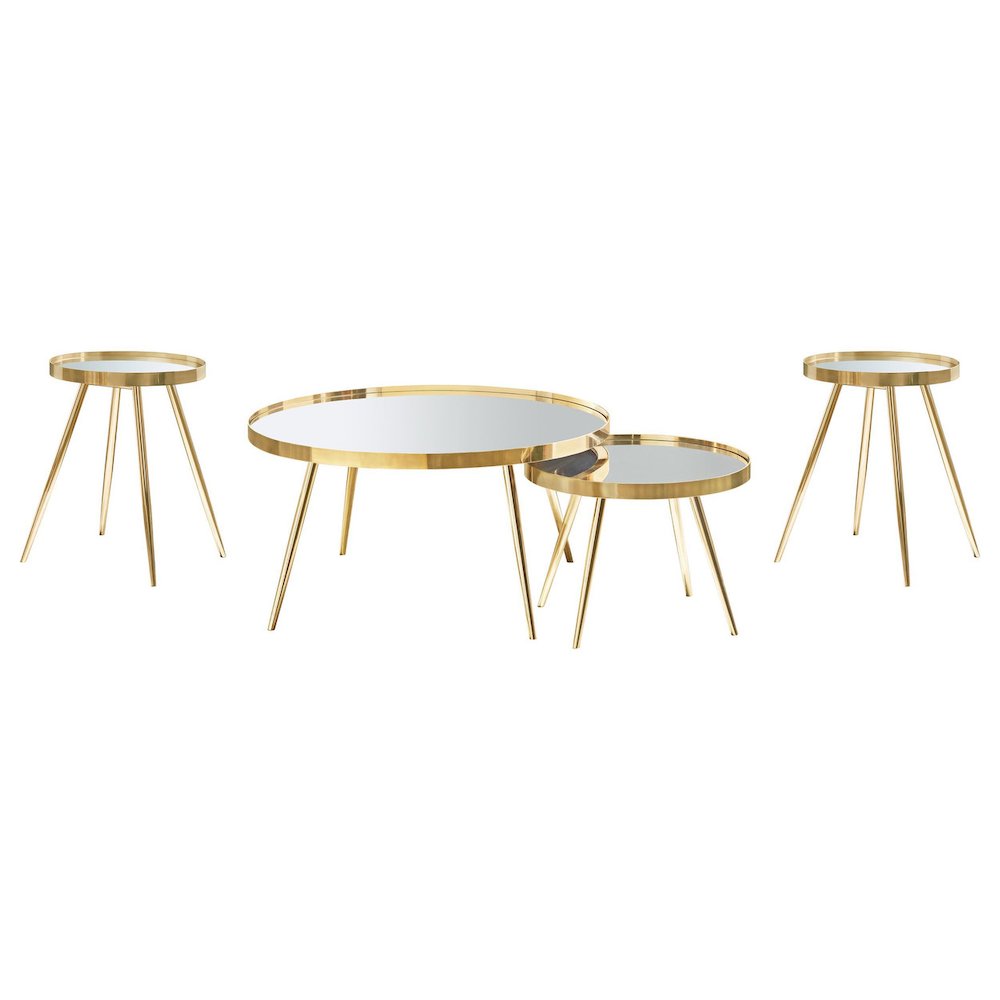 Kaelyn 4piece Round Coffee and End Table Set Gold
