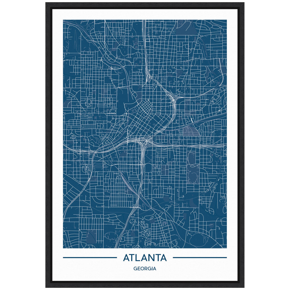 Sylvie Atlanta Map Regal Blue Framed Canvas by Jake Goossen