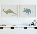 Sylvie 1013 Brontosaurus and 1013 Triceratops Framed Canvas Art Set by Teju Reval of SnazzyHues