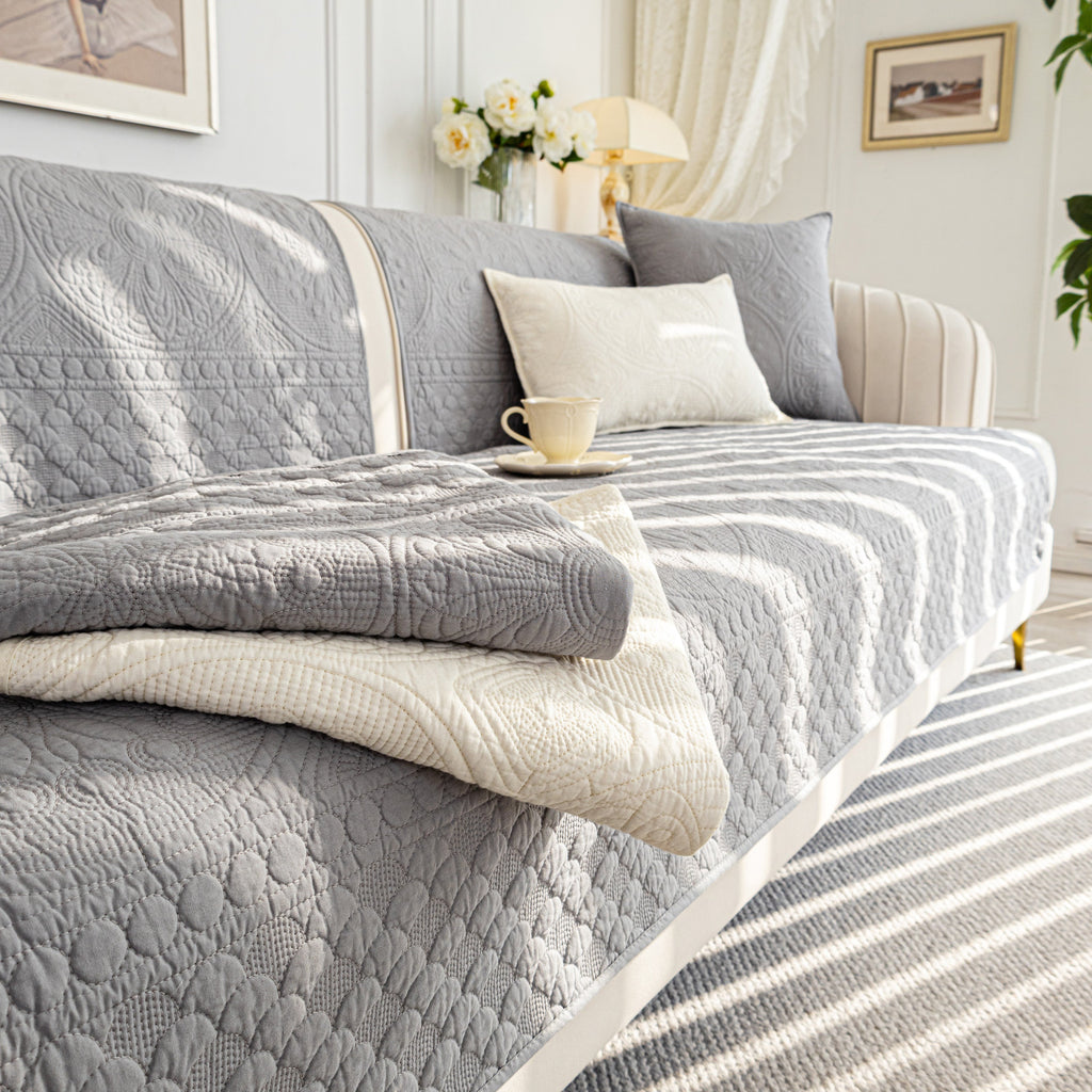 Cotton Quilted Sofa Cover, Non-Slip Couch Protector Fits Backrest, Seat & Armrest