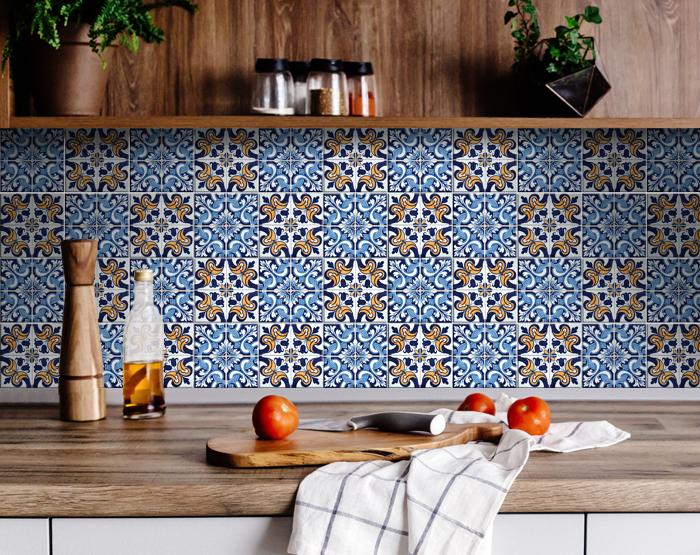 4 X 4 Blue White Golden Peel And Stick Tiles