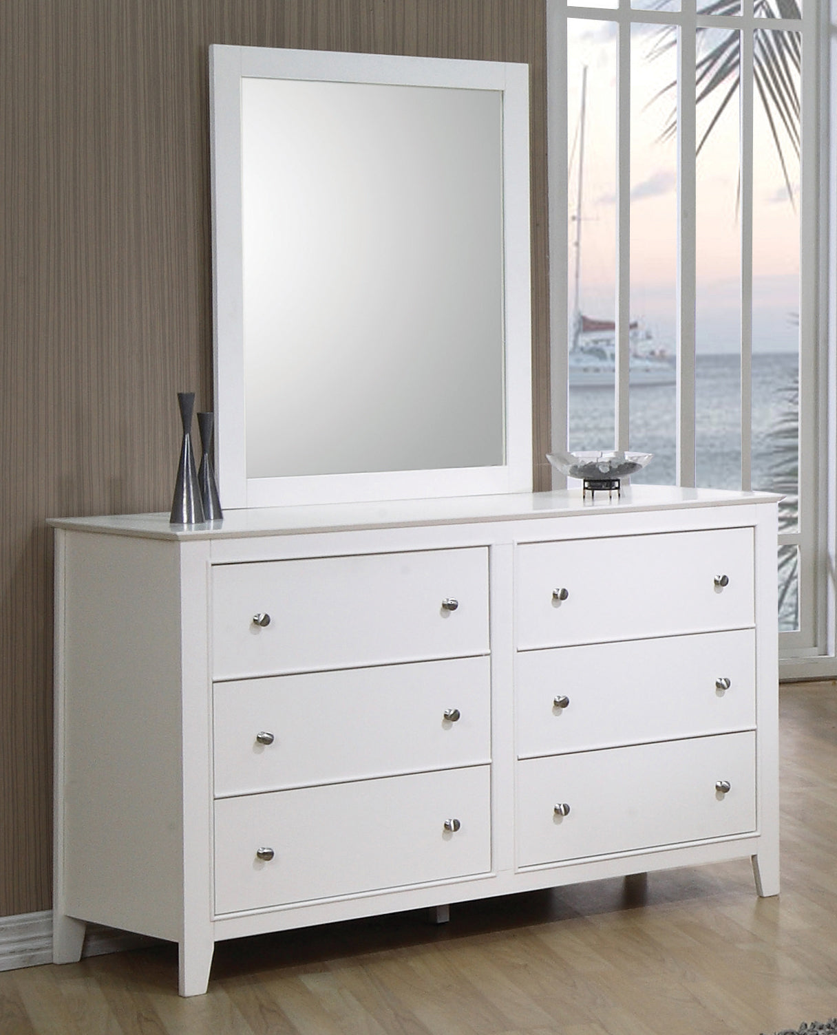 Coaster Home Furnishings Selena Rectangular Dresser Mirror White, 0.75&quot; D X 27.75&quot; W X 34&quot; H