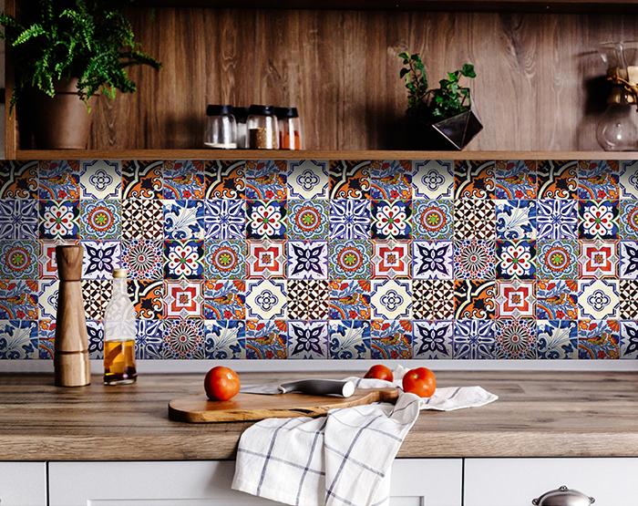 6 x 6 Blues and Reds Mosaic Peel and Stick Removable Tiles