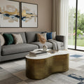 39 White And Brass Genuine Marble And Iron Free Form Solid Coffee Table