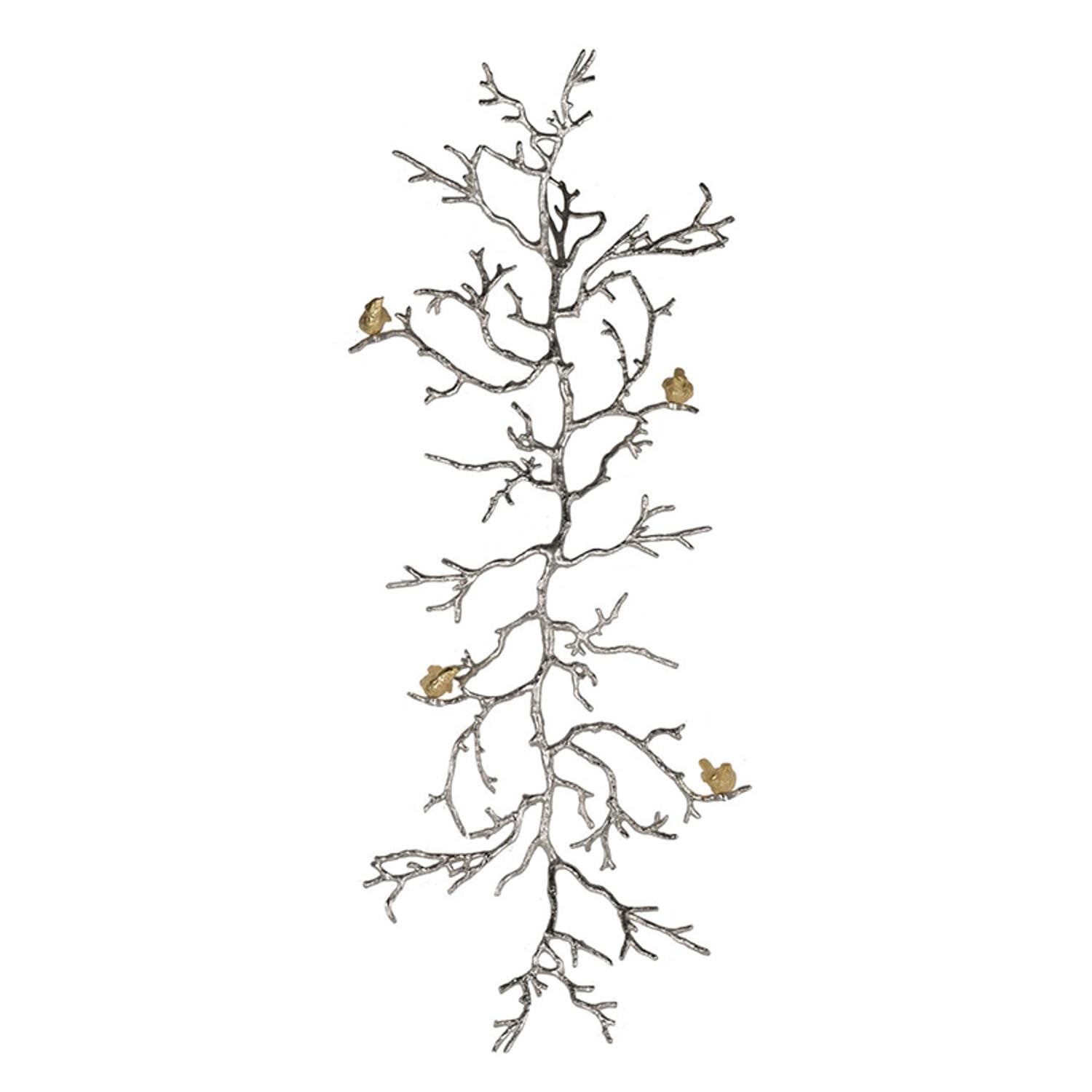 Modern 44 Silver Branch and Golden Birds Wall Art