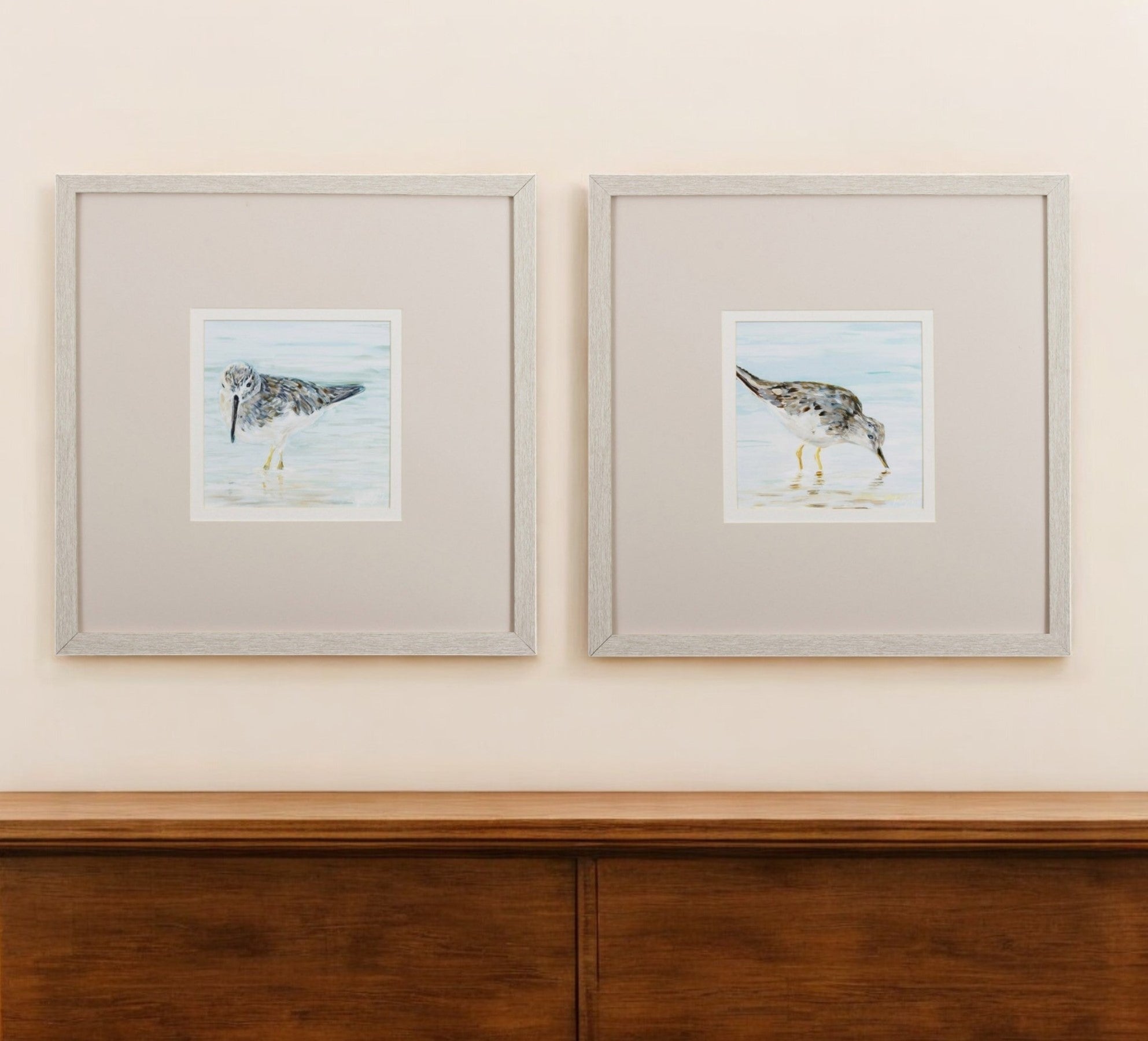 Set of Two Sandpipers Watercolor Wall Art