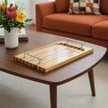 15 Brown And Natural Solid Wood Striped Serving Tray With Handles