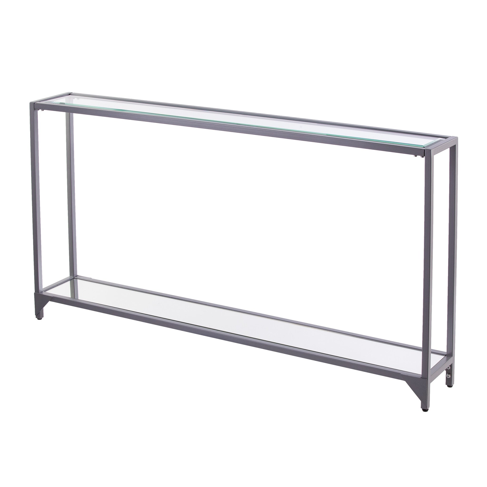 56 clear and Silver glass Mirrored Floor Shelf console Table With Storage