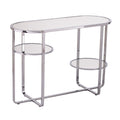 42 Clear and Silver Mirrored Glass Oval Frame Console Table With Storage