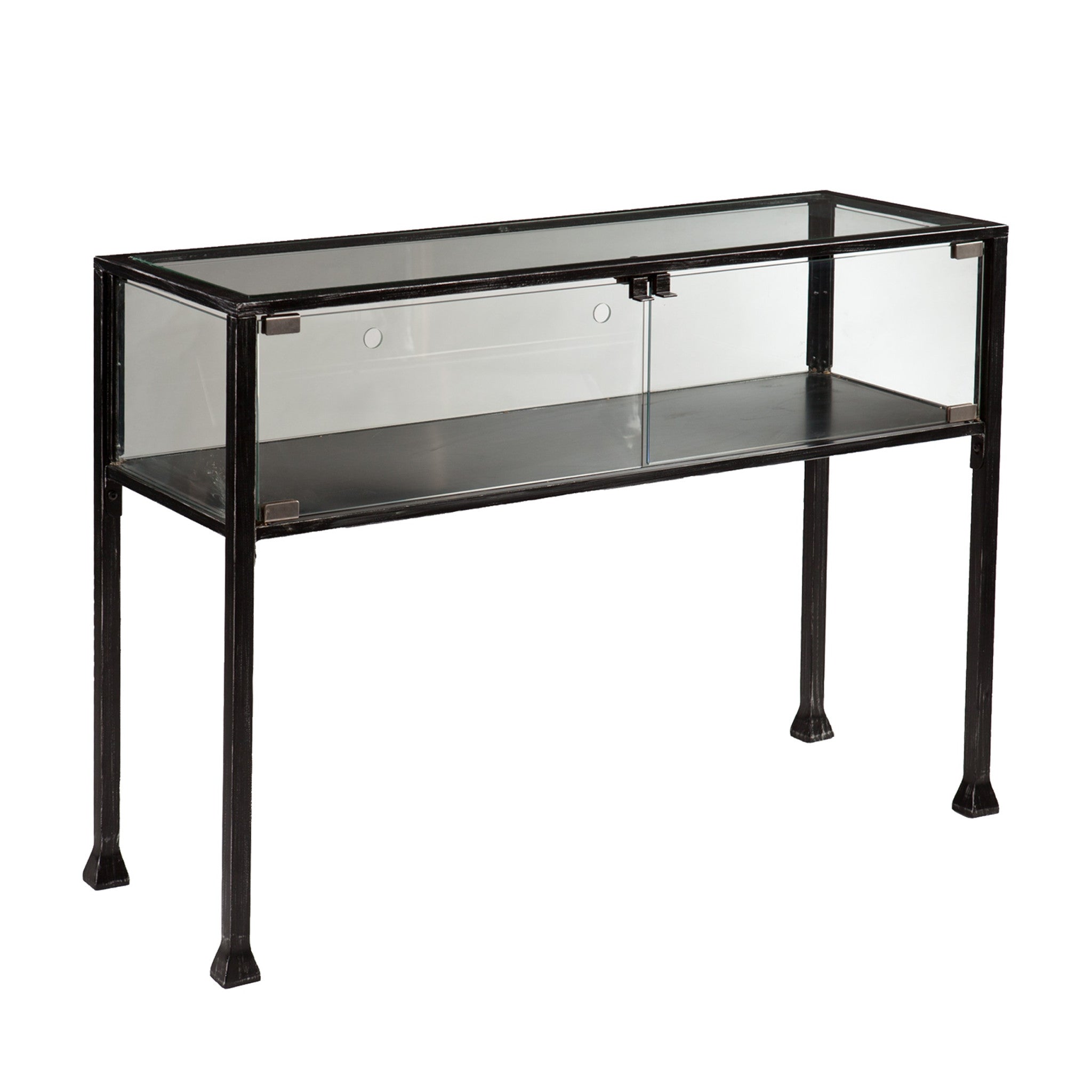 43 clear and Black glass Distressed console Table With Storage