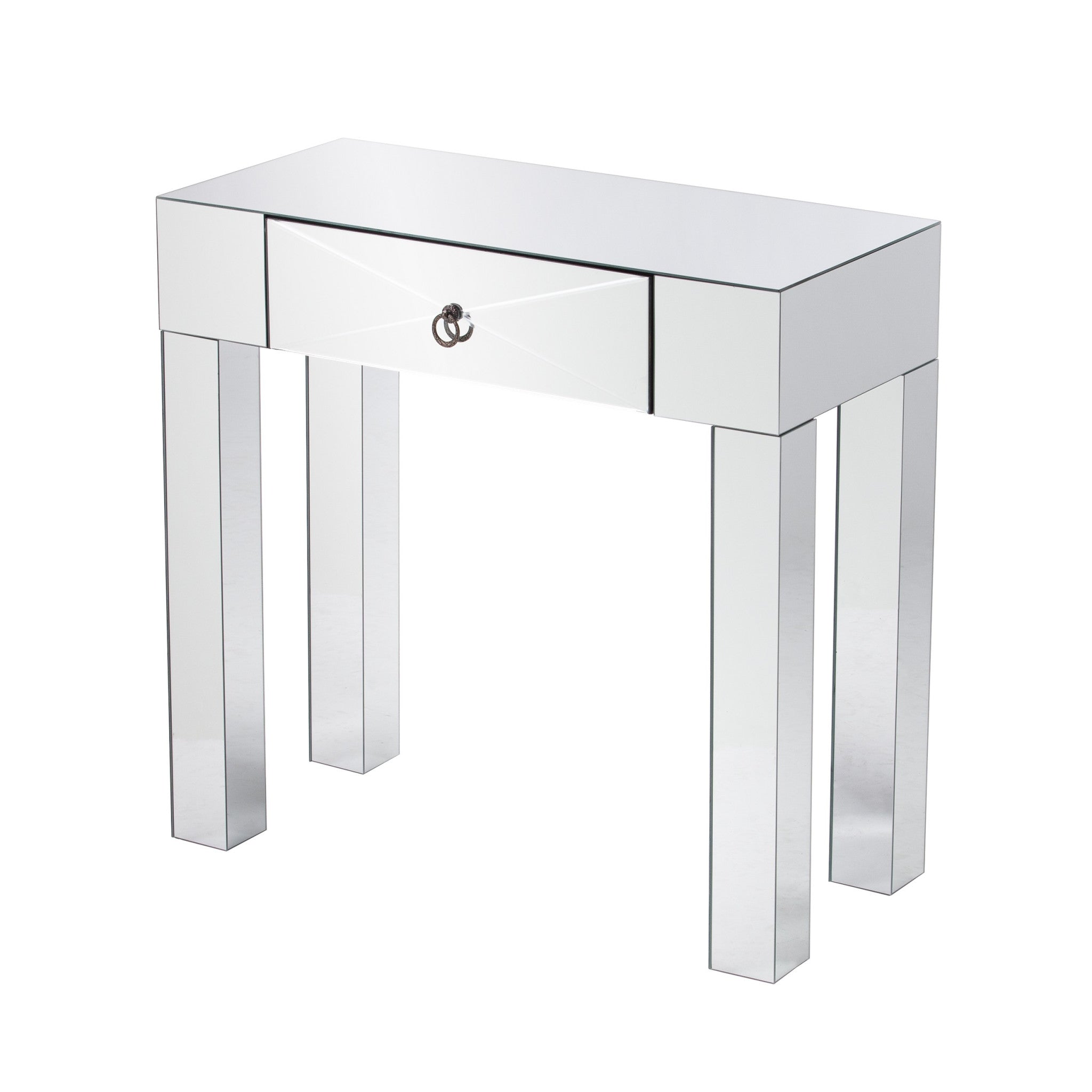 31 Silver Mirrored Glass Console Table With Storage
