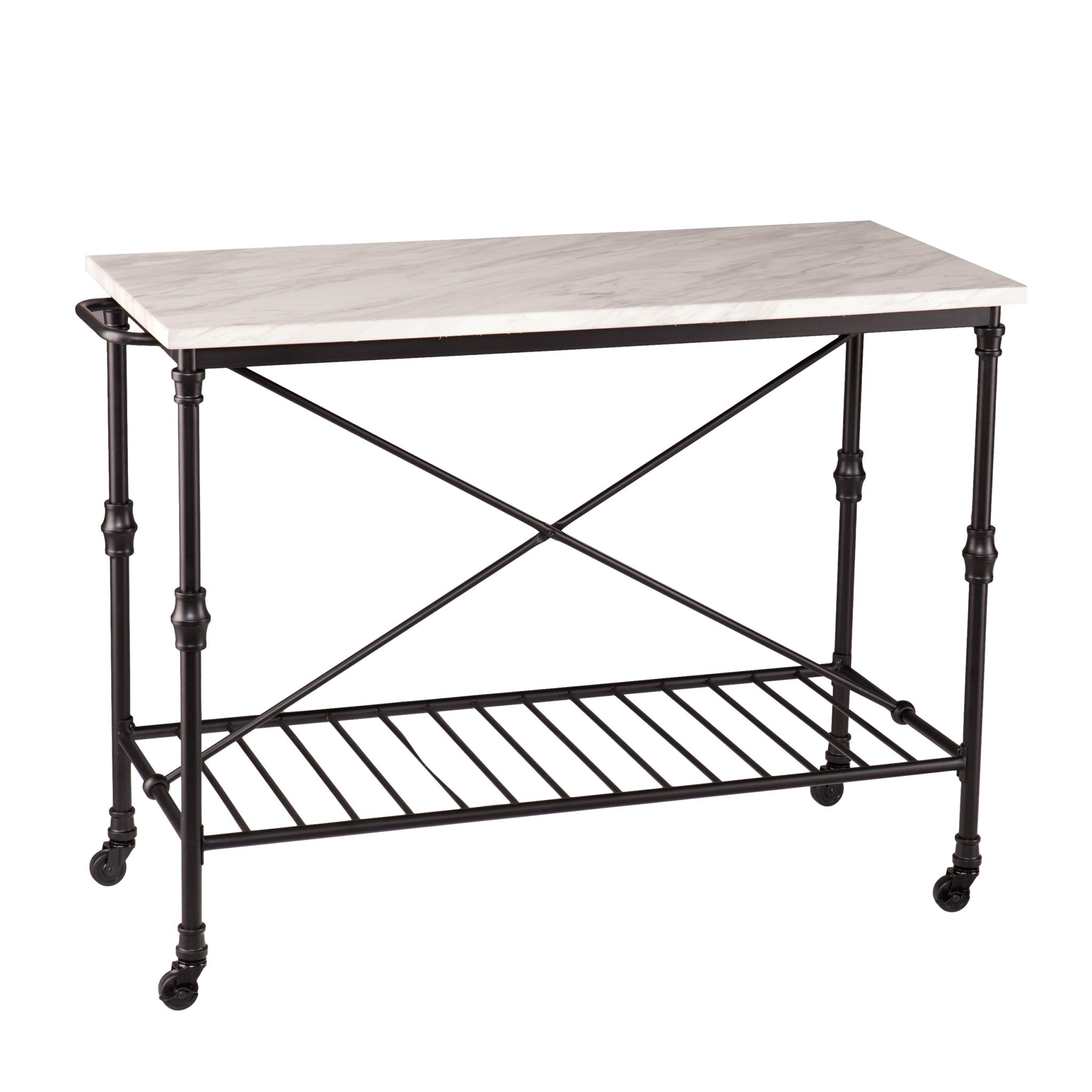 Black and White 49 Rolling Kitchen Island With Storage