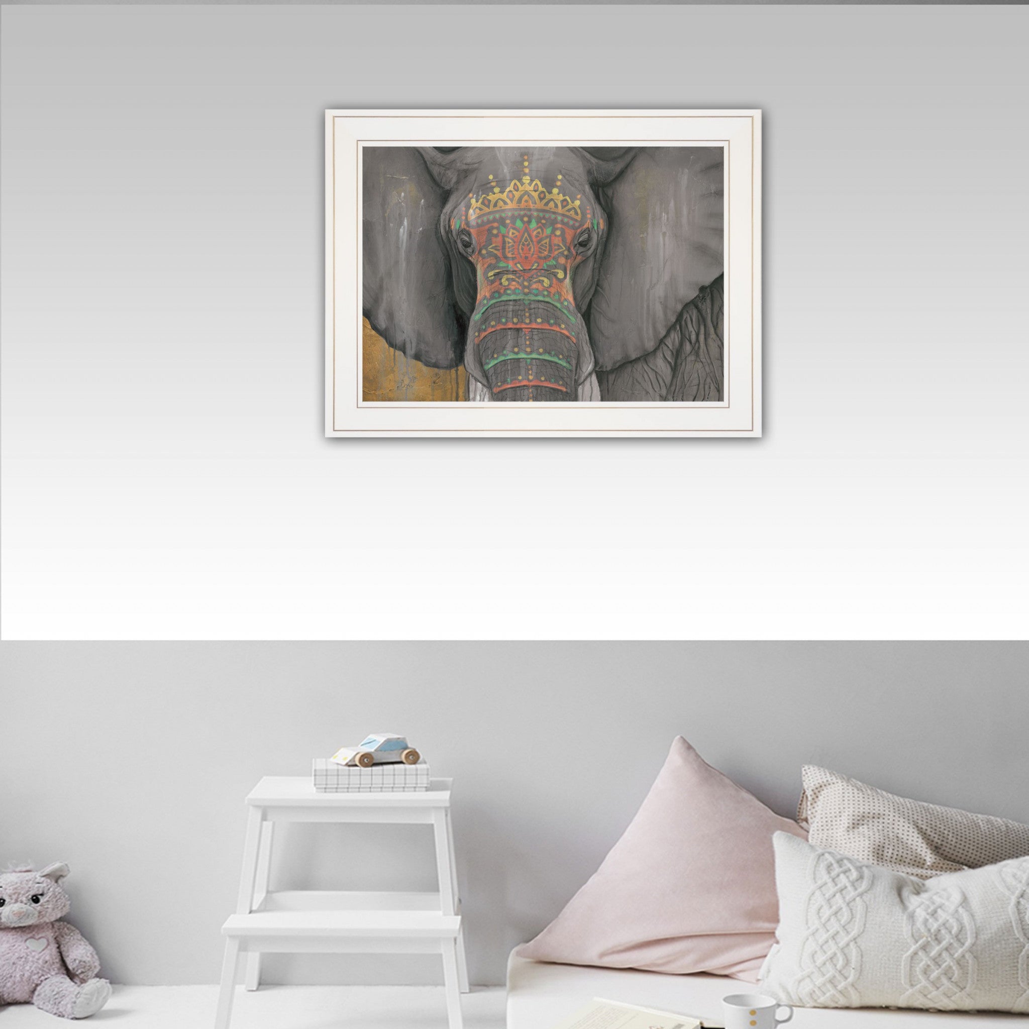 Tattooed Elephant Trunk White Framed Print Wall Art