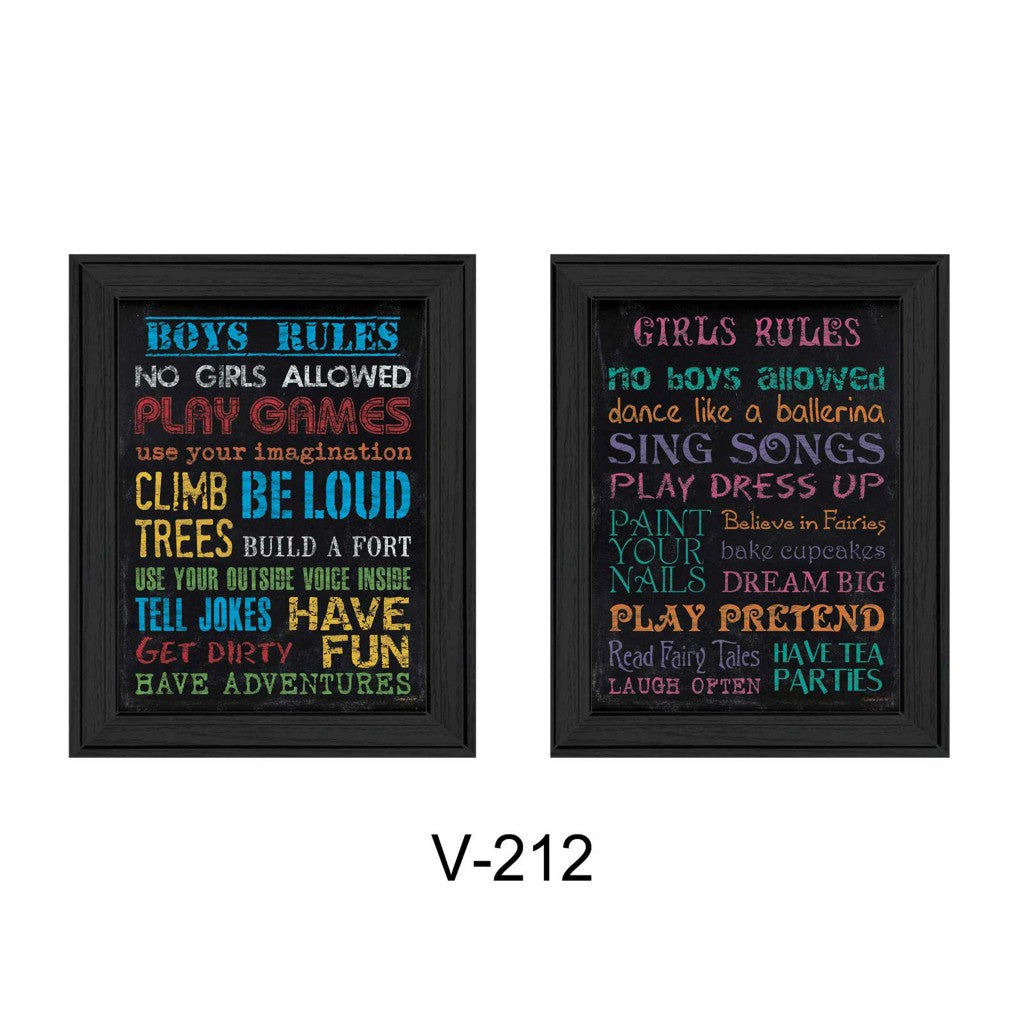 Set Of Two Family Kids Rules Black Framed Print Wall Art