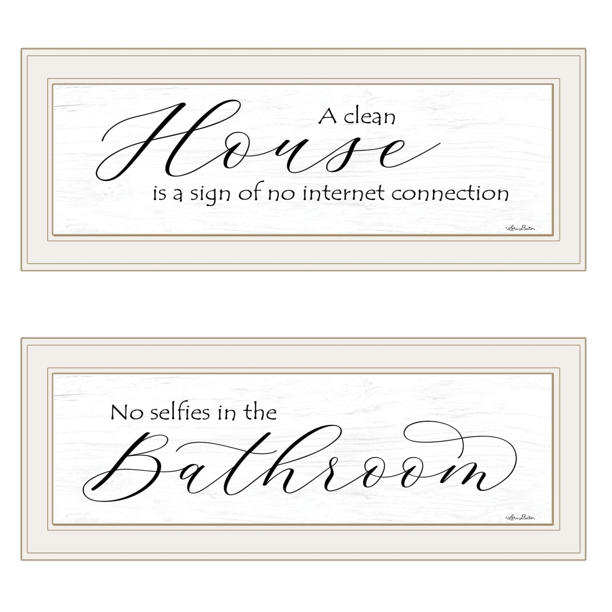 Set Of Two Household Humor 1 White Framed Print Wall Art