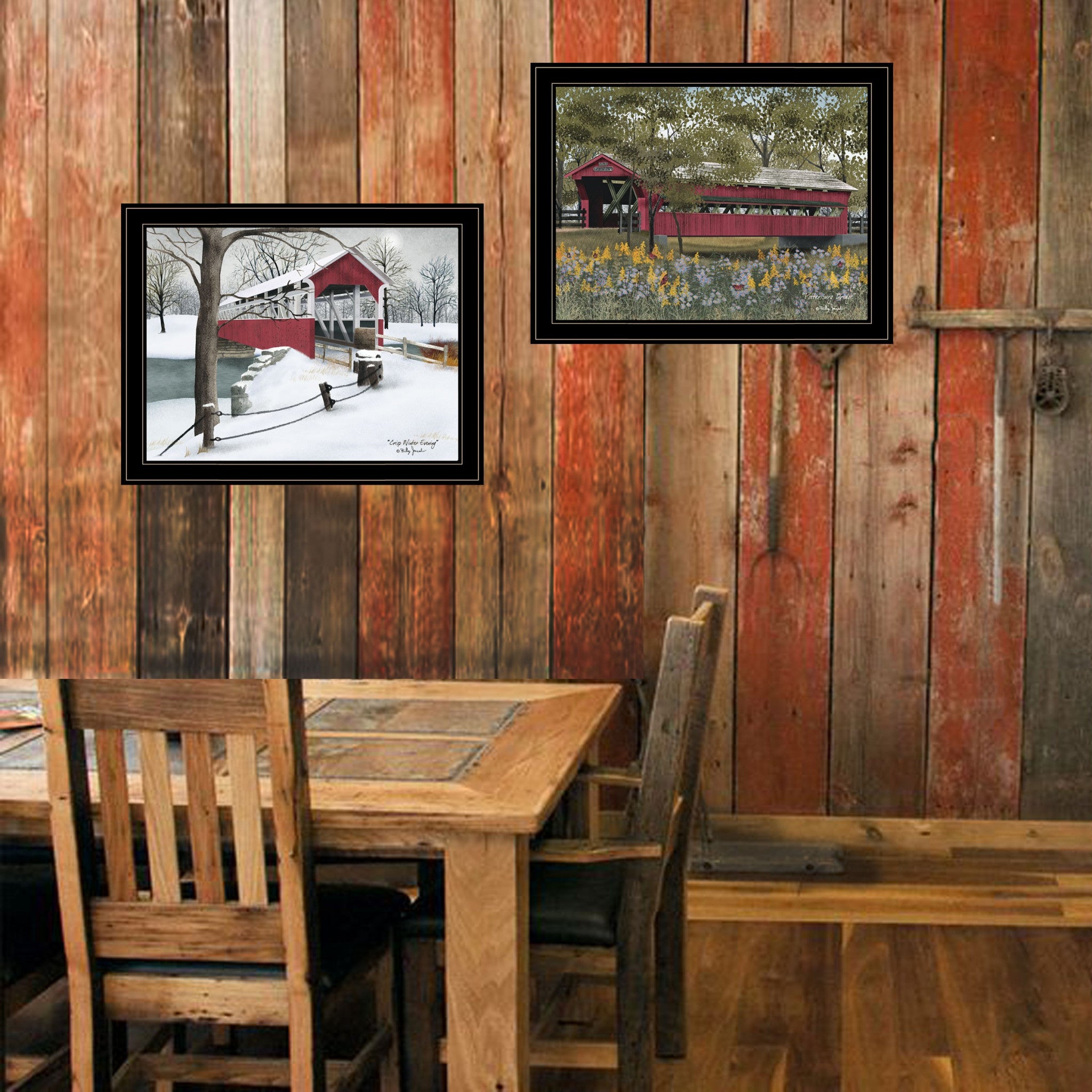 Set Of Two Covered Bridge Black Framed Prints Wall Art