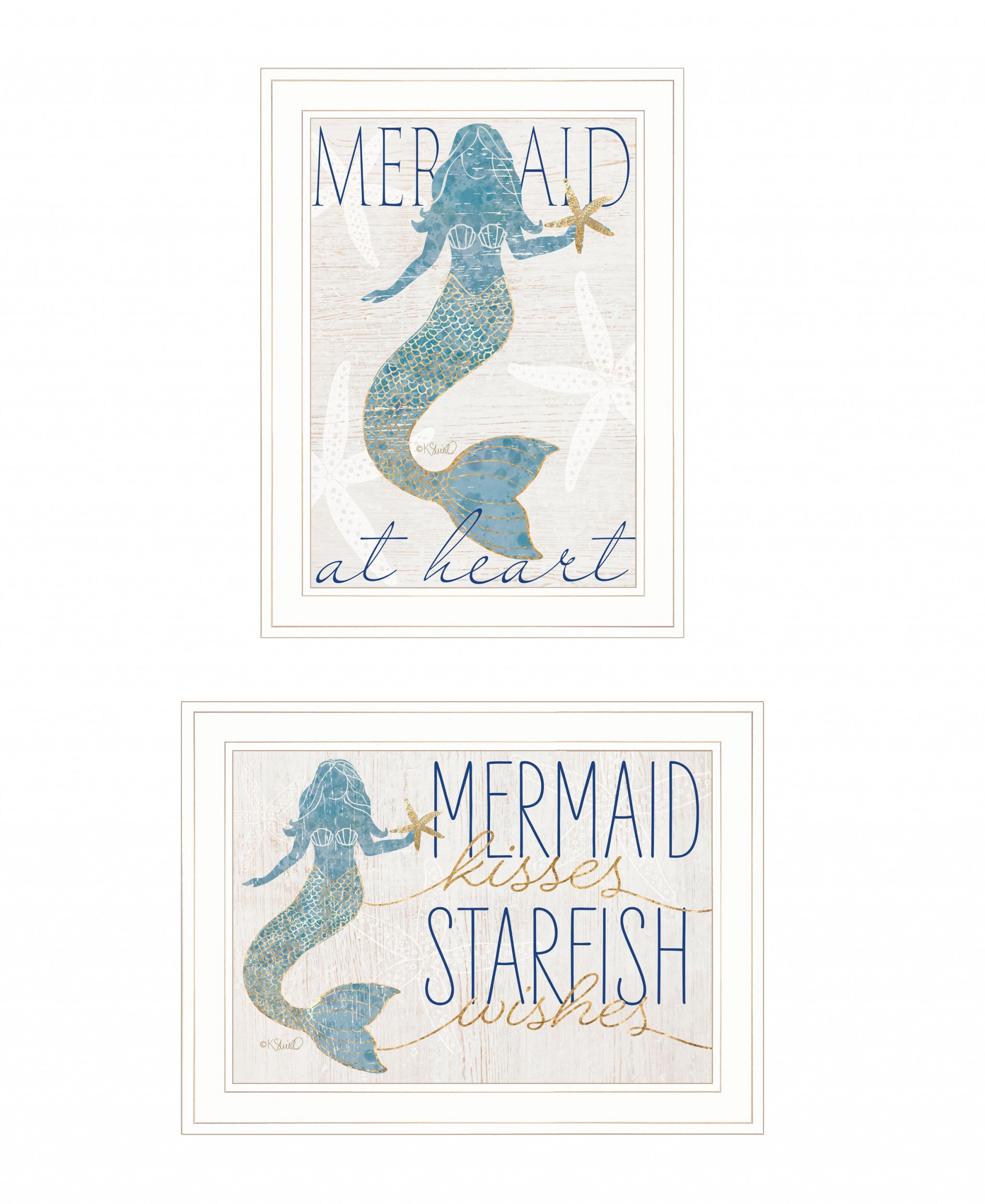 Set Of Two Mermaids 2 White Framed Print Wall Art