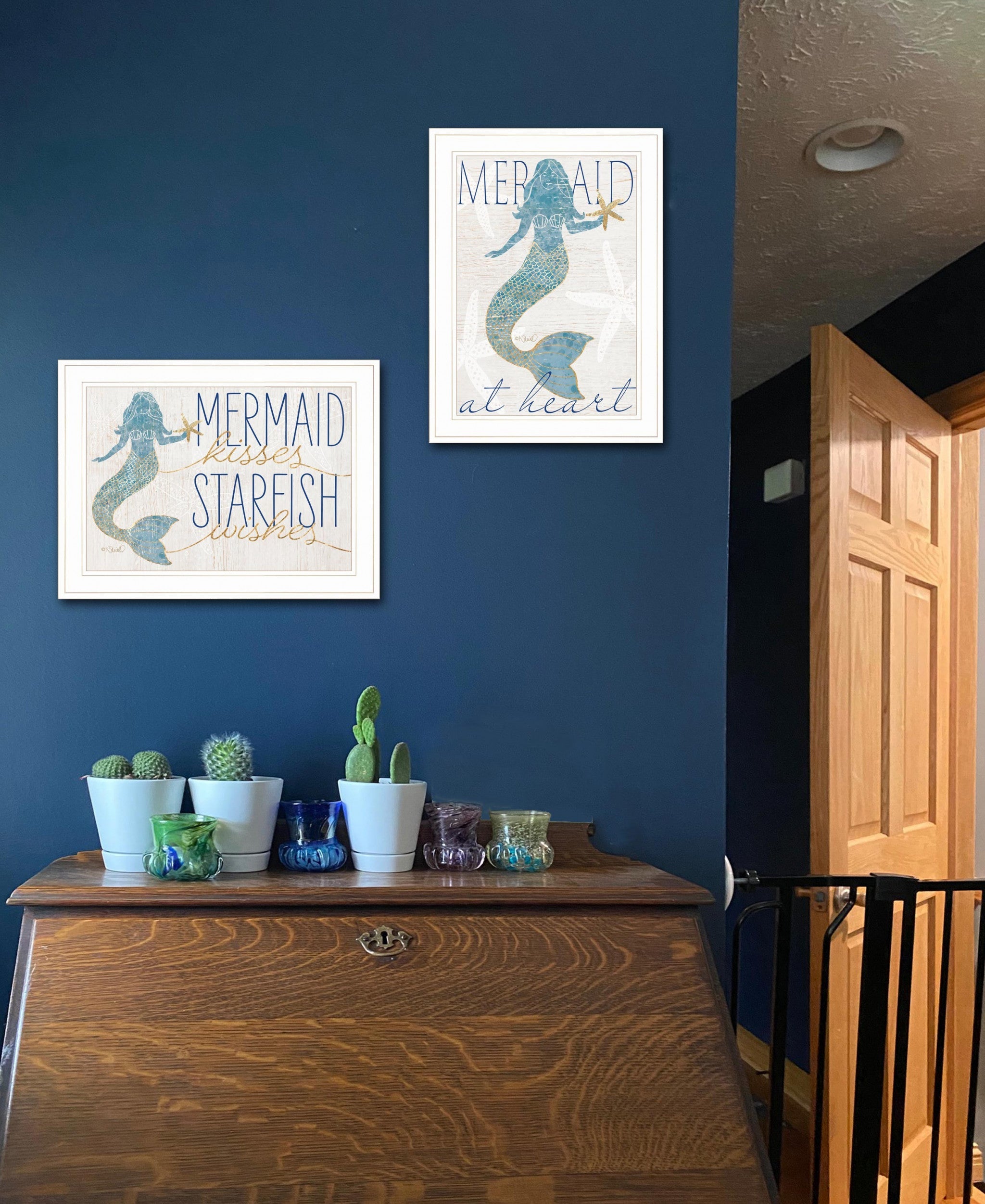 Set Of Two Mermaids 2 White Framed Print Wall Art