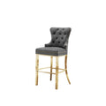 29 Inch Dark grey velvet bar stool with gold color stainless steel base (SET OF 2)