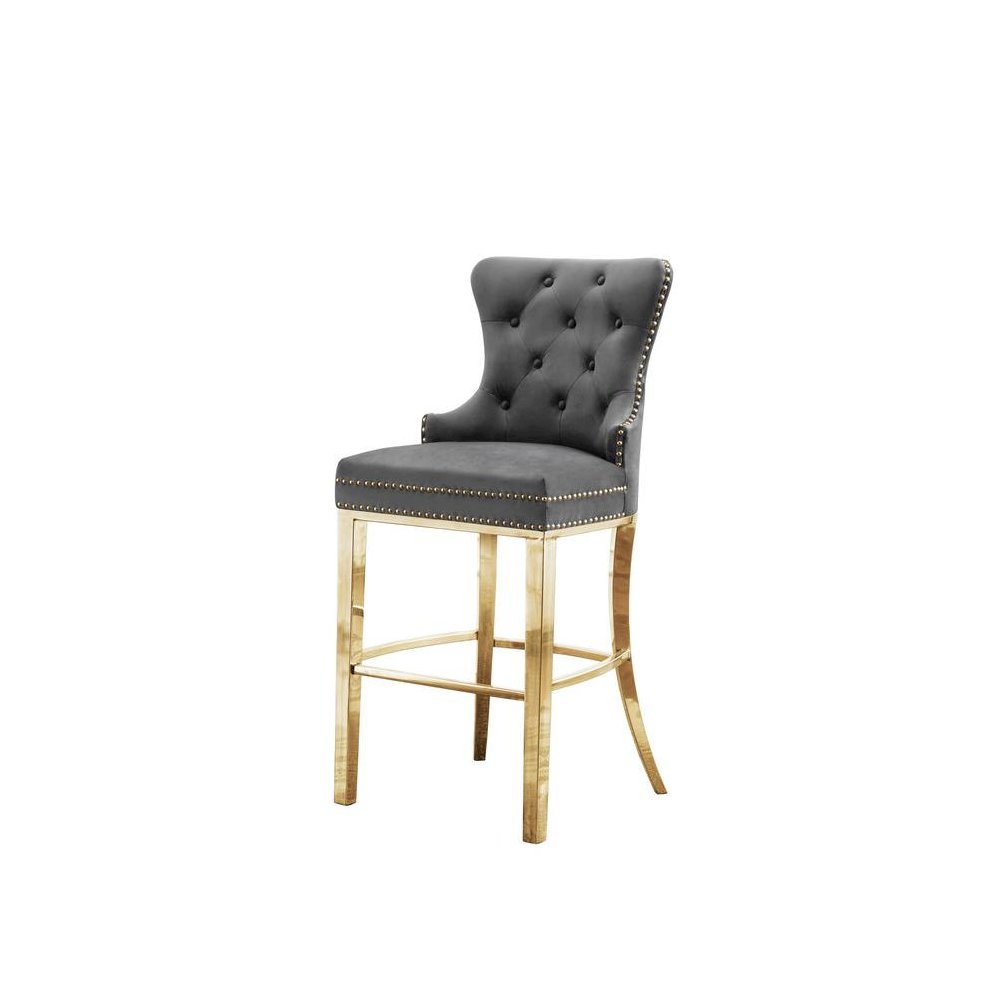 29 Inch Dark grey velvet bar stool with gold color stainless steel base (SET OF 2)