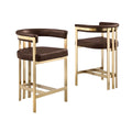 Espresso LeatherAire Fabric Counterheight with Gold Chrome Base (Set of 2)