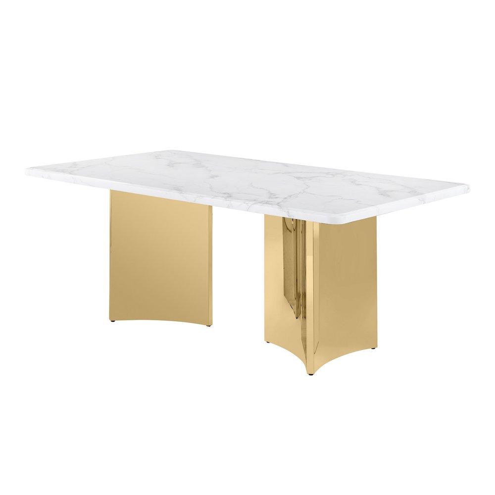 72 Inch White Marble Table Top 38mm with Gold Stainless Steel Base
